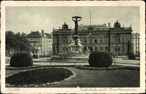 Ak Görlitz in der Lausitz, Postplatz mit Zierbrunnen