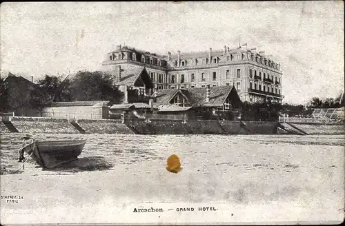 Ak Arcachon Gironde, Grand Hôtel, Strand