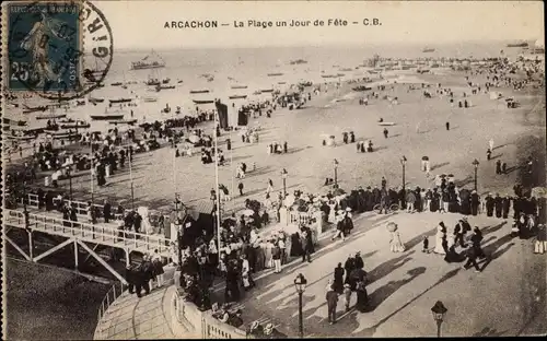 Ak Arcachon Gironde, La Plage un Jour de Fête
