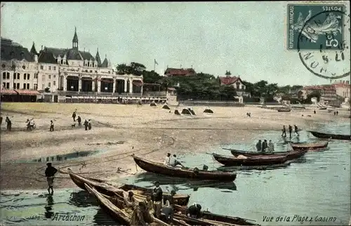 Ak Arcachon Gironde, Strand mit Casino