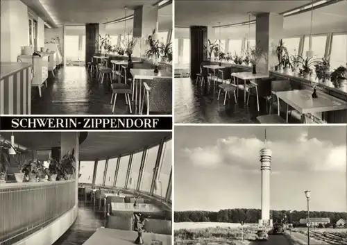 Ak Zippendorf Schwerin in Mecklenburg, Fernsehturm, Restaurant, Innenansichten