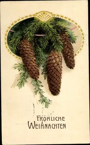 Ak Glückwunsch Weihnachten, Tannenzweige mit Zapfen