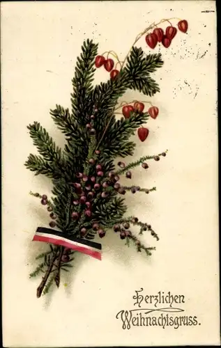 Ak Glückwunsch Weihnachten, Tannenzweige, Blüten, Patriotik