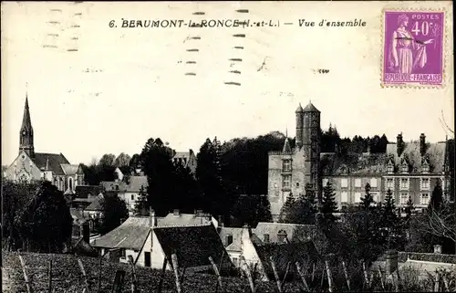 Ak Beaumont la Ronce Indre-et-Loire, Vue d'ensemble