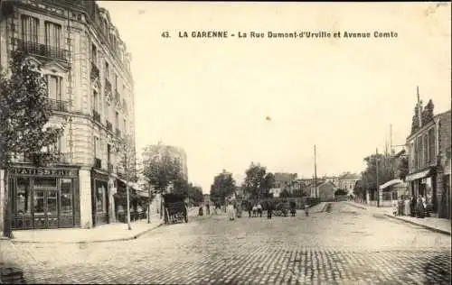 Ak La Garenne Hauts de Seine, La Rue Dumont d'Urville et Avenue Comte