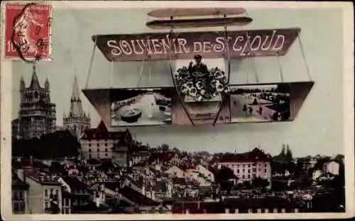 Ak Saint Cloud Hauts de Seine, Panorama, Flugzeug, Souvenir