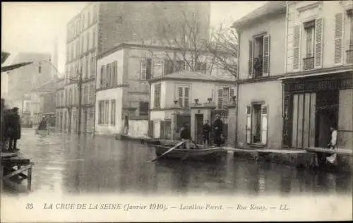 Ak Levallois Perret Hauts de Seine, La Crue de la Seine, Janvier 1910, Rue Rivay