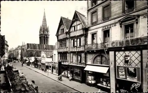 Ak Caen Calvados, Rue Saint Pierre, L'Eglise Saint Sauveur