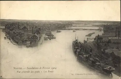 Ak Nantes Loire Atlantique, Inondations, Fevrier 1904, Vue generale des quais, Les Ponts
