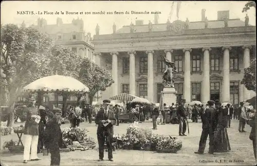 Ak Nantes Loire Atlantique, La Place de la Bourse et son marche aux fleurs