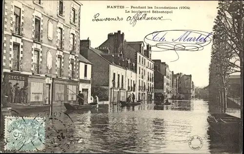 Ak Nantes Loire Atlantique, Inondations 1904, Le boulevard Sebastopol