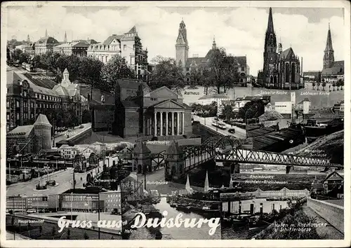 Ak Duisburg im Ruhrgebiet, Königstraße, Salvatorkirche, Liebfrauenkirche, Gericht, Schleuse, Bahnhof