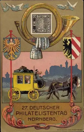 Ganzsachen Wappen Ak Nürnberg in Mittelfranken Bayern, 27. Deutscher Philatelistentag 1921