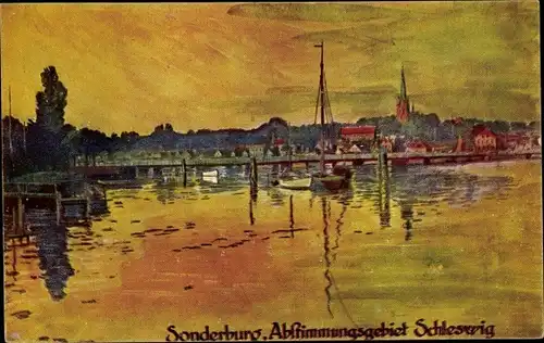 Künstler Ak Sønderborg Sonderburg Dänemark, Stadtansicht, Abstimmungsgebiet Schleswig