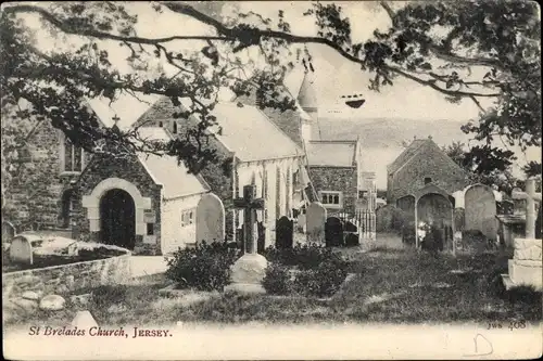 Ak Kanalinsel Jersey, St Brelades Chruch, cemetery