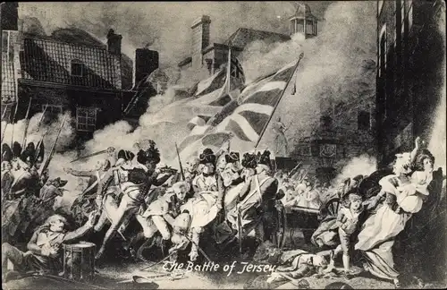 Künstler Ak Saint Helier Kanalinsel Jersey, The battle of Jersey