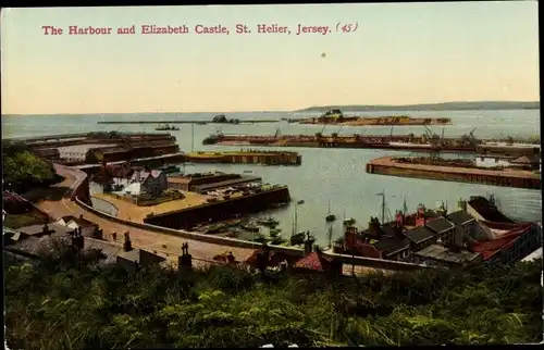 Ak Saint Helier Kanalinsel Jersey, The harbour and Elizabeth Castle