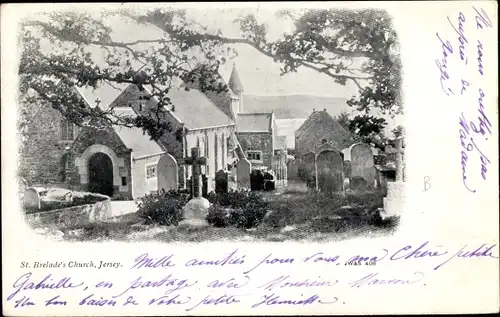 Ak Saint Aubin Kanalinsel Jersey, St Brelades Church, cemetery