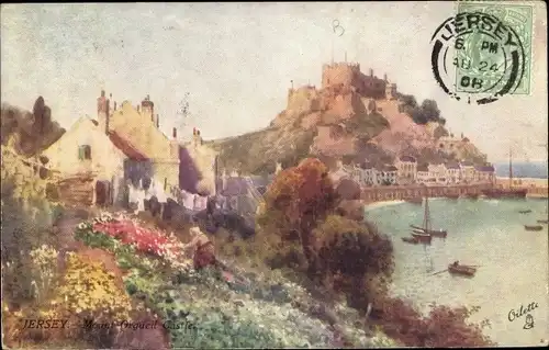 Künstler Ak Kanalinsel Jersey, Mont Orgueil Castle