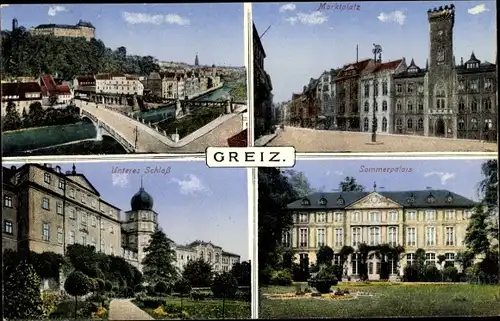 Ak Greiz im Vogtland, Marktplatz, Sommerpalais, Unteres Schloss