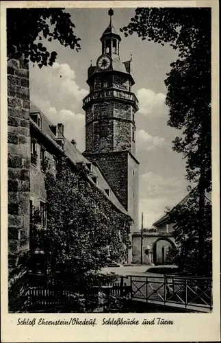 Ak Ohrdruf im Thüringischen Kreis Gotha, Schloss Ehrenstein, Turm und Schlossbrücke