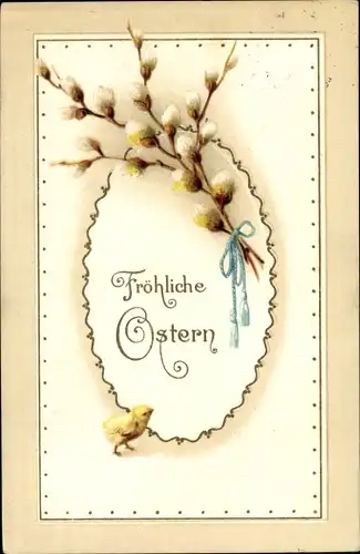 Ak Glückwunsch, Ostern, Weidenkätzchen, Küken