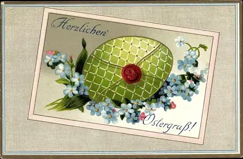 Ak Glückwunsch, Ostern, Ostereier mit Siegel, Blumen