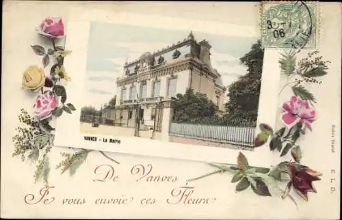 Passepartout Ak Vanves Hauts de Seine, La Mairie, Souvenir, Rosen