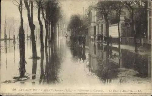 Ak Villeneuve La Garenne Hauts de Seine, La Crue de la Seine, Janvier 1910, Le Quai d'Asnieres