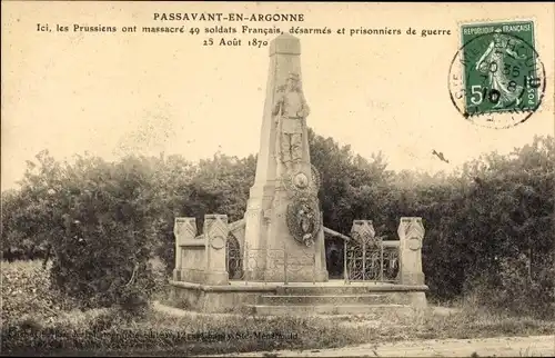 Ak Passavant en Argonne Marne, Ici, les Prussiens ont massacre 49 soldats Francais