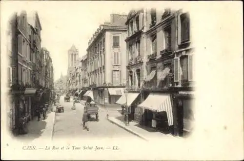 Ak Caen Calvados, Rue et Tour Saint Jean