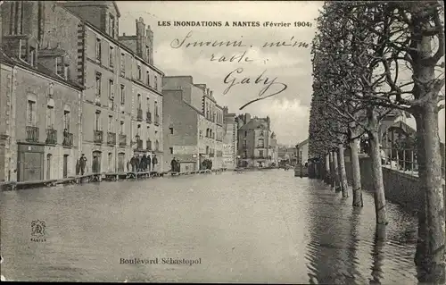 Ak Nantes Loire Atlantique, Inondations, Fevrier 1904, Boulevard Sebastopol