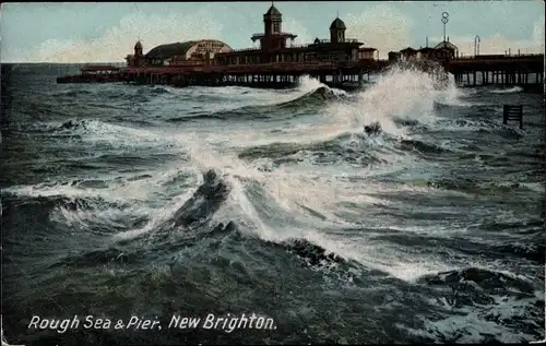 Ak New Brighton Wallasey North West England, Pier, rough sea