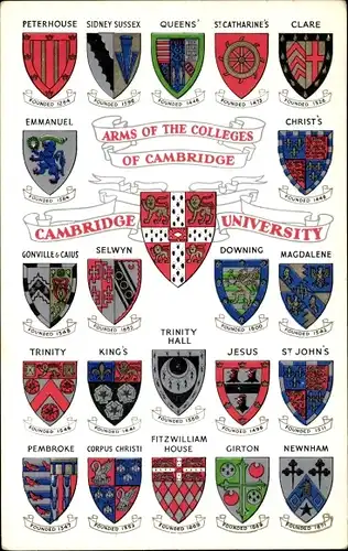 Studentika Wappen Ak Cambridge East England, Arms oft the Colleges, University