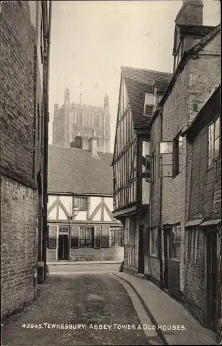 Ak Tewkesbury Gloucestershire, Abbey Tower, Old Houses