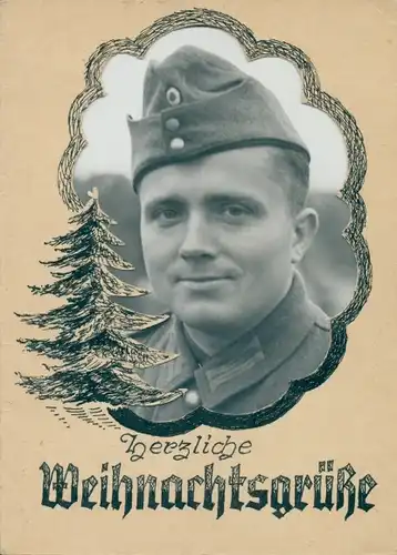 Passepartout Ak Glückwunsch Weihnachten, Soldat in Uniform