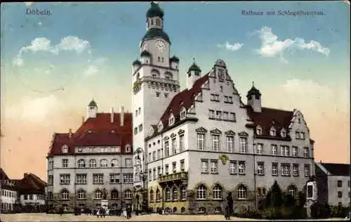 Ak Döbeln in Mittelsachsen, Rathaus, Schlegelbrunnen