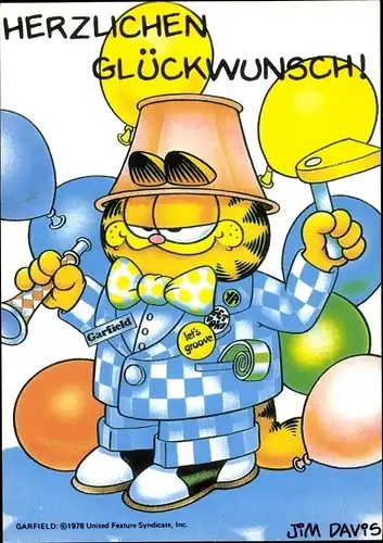 Ak Glückwunsch, Garfield mit Anzug und Fliege, Jim Davis