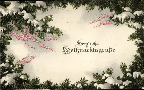 Ak Glückwunsch Weihnachten, Tannenbaumzweige mit Schnee