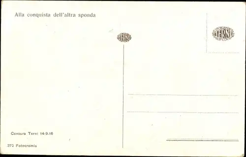 Ak Italienisches Kriegsschiff, Katze läuft auf Geschütz, Alla conquista dell altra sponda