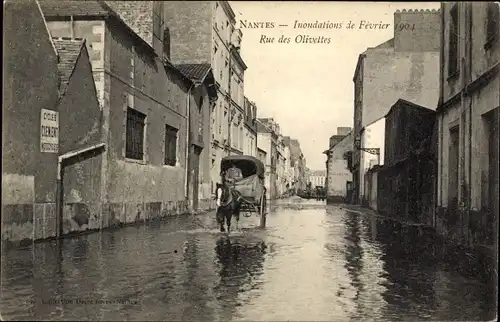 Ak Nantes Loire Atlantique, Inondations de Fevrier 1904, Rue des Olivettes