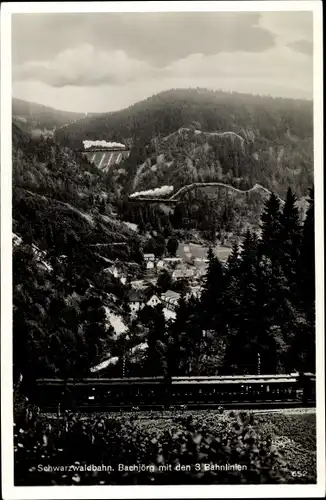 Ak Schwarzwaldbahn, Bachjörg mit den 3 Bahnlinien