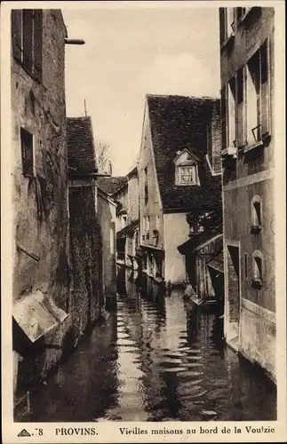 Ak Provins Seine et Marne, Vieilles maisons au bord de la Voulzie