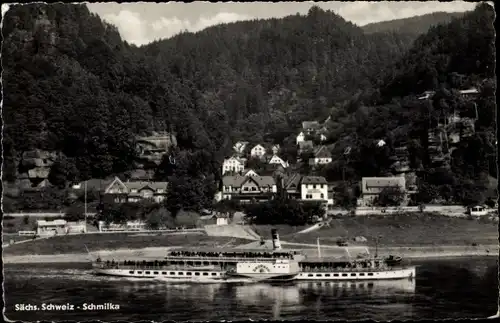 Ak Schmilka Bad Schandau in Sachsen, Sächsische Schweiz, Dampfer Schmilka, Dampfschifffahrt