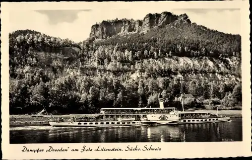 Ak Sächsische Schweiz, Dampfer Dresden am Fels Lilienstein