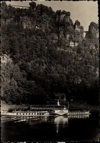 Ak Sächsische Schweiz, Elbdampfer mit Bastelbrücke und Hotel, Salondampfer