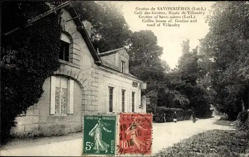 Ak Savonnières Indre et Loire, Cafe des Grottes, Route de Villandry