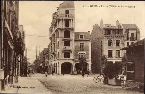 Ak Reims Marne, Rue de Thillois et Place d'Erlon