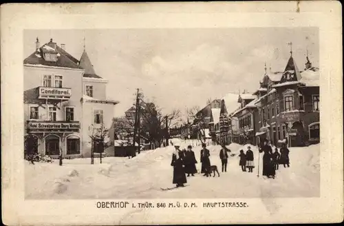 Präge Passepartout Ak Oberhof im Thüringer Wald, Hauptstraße, Hotel Schweizerhaus, Konditorei