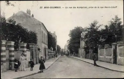 Ak Bois Colombes Hauts de Seine, La rue des Aubepines, prise de la rue Henri Litolff